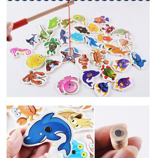 Câu cá nam châm 32 con, trò chơi luyện kỹ sự khéo tay cho bé 2-4 tuổi, cục kỳ vui nhộn