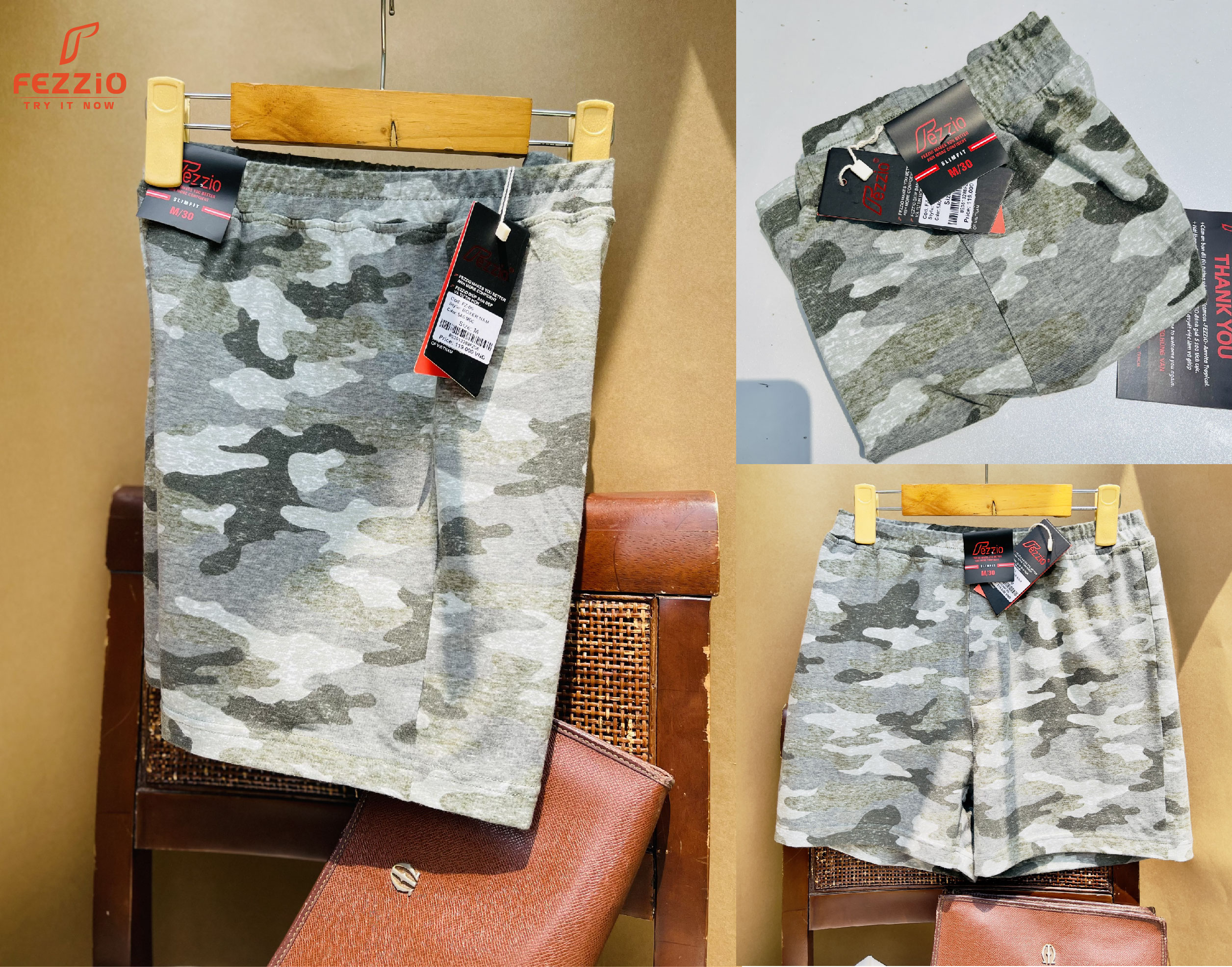 Quần đùi, boxer nam thun cotton 100 thương hiệu Fezzio chính hãng – QUÂN KHU 7 – M