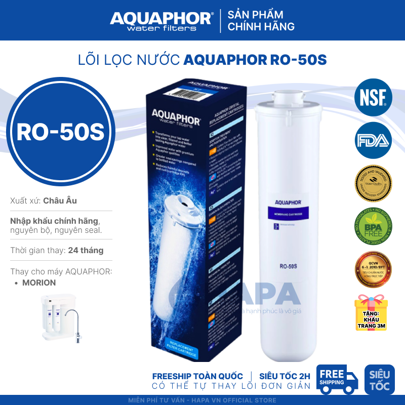 Lõi Lọc Nước AQUAPHOR RO-50S MEMBRANE Thay Cho Máy Lọc Nước AQUAPHOR MORION - Hàng Chính Hãng