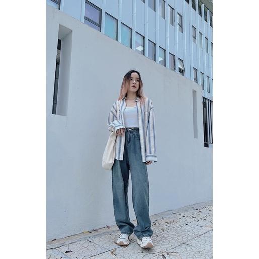 Quần jeans ống rộng MINION CLOTHING cài eo lưng cạp cao Unisex nam nữ Ulzzang chất jean bò cao cấp dày dặn Q5586
