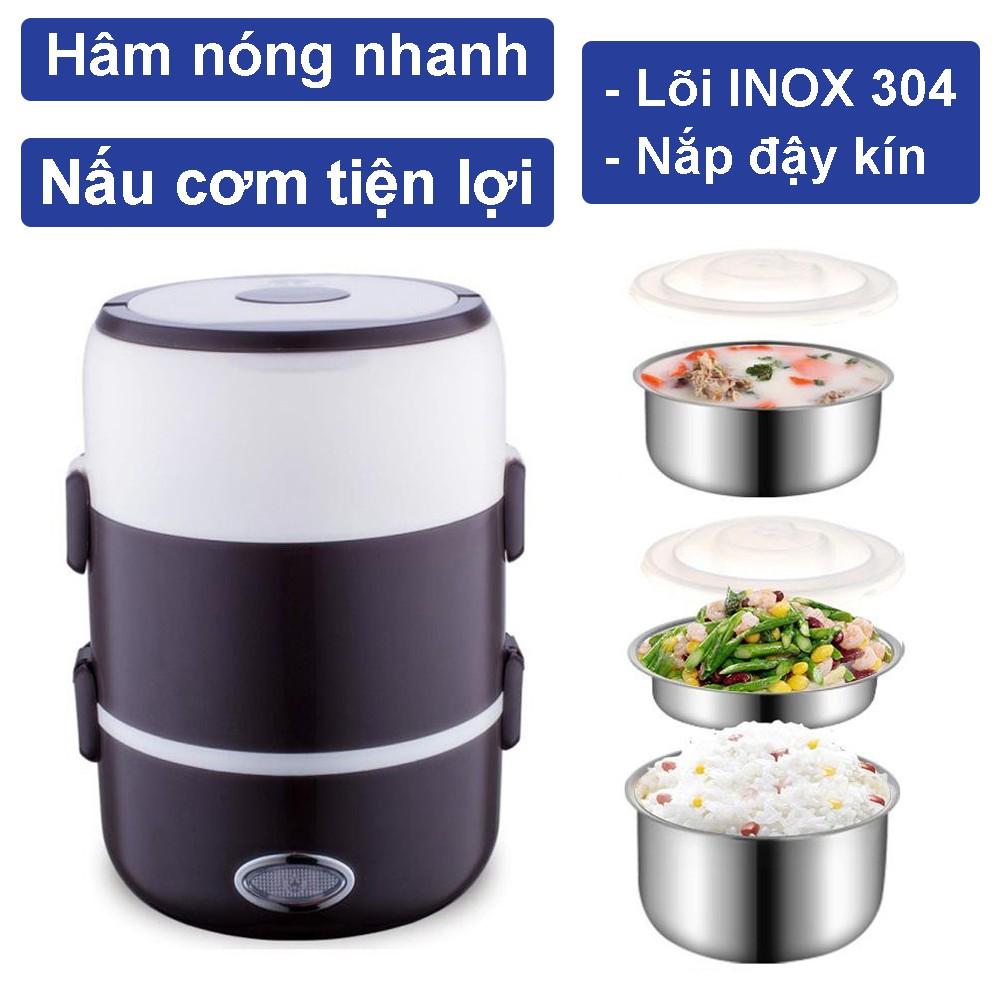 Hộp cơm cắm điện 3 tầng nấu cơm và hâm nóng thức ăn tiện lợi, hộp cơm cắm điện văn phòng ruột inox 304 cao cấp