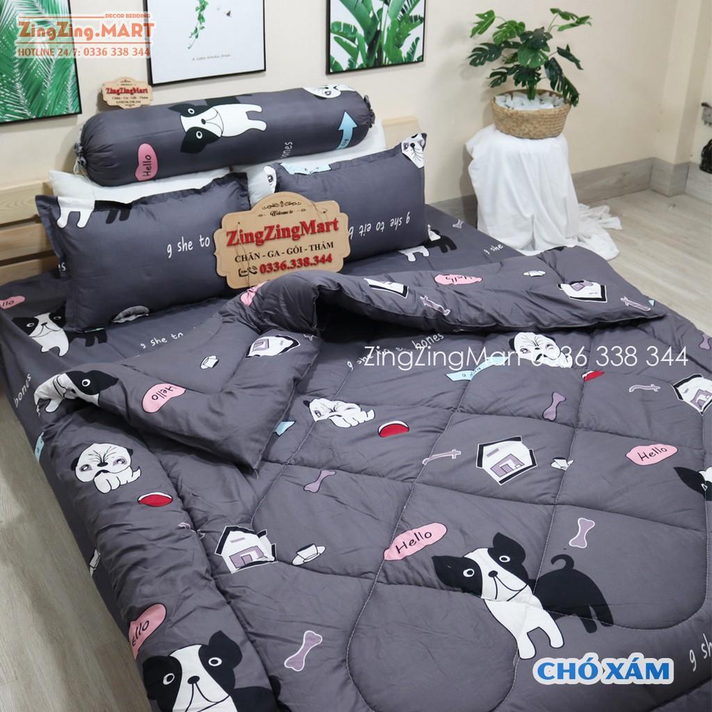 Sét 5 Món Chăn Phao Ga Gối Kèm Vỏ Gối Ôm | Mẫu Bò Hồng