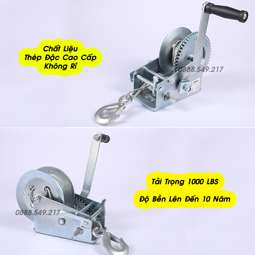 Tời Quay Tay Tặng Kèm Móc Và 8m Dây Đủ Phân Loại 600 - 1000 LBS Siêu Khỏe Tải Trọng Lên Tới 450kg