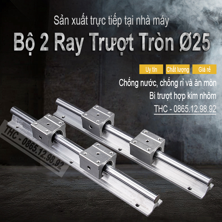 Thanh Ray Trượt Tròn Có Đế Ø25mm Ty Trượt Chịu Lực Chống Rung Chống Rỉ