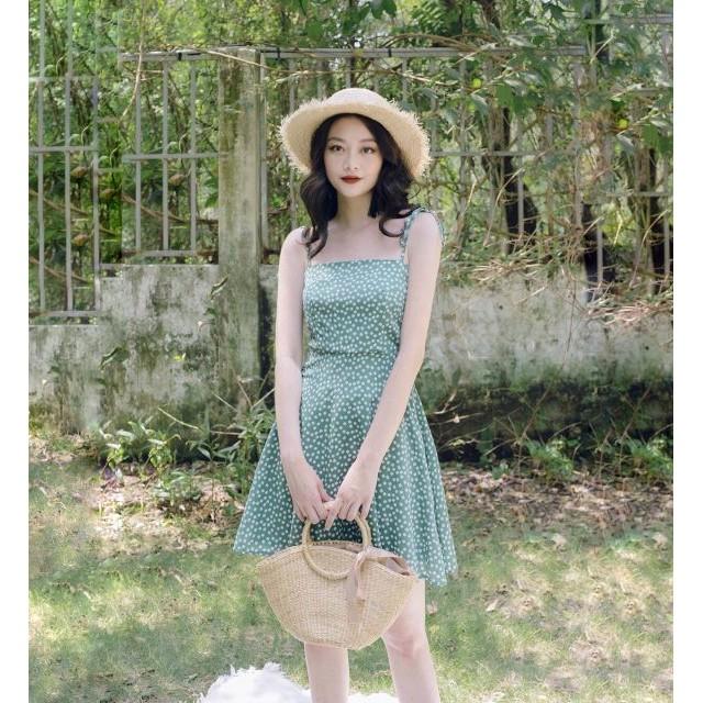 Đầm 2 Dây Thắt Nơ Vai - Chun Lưng