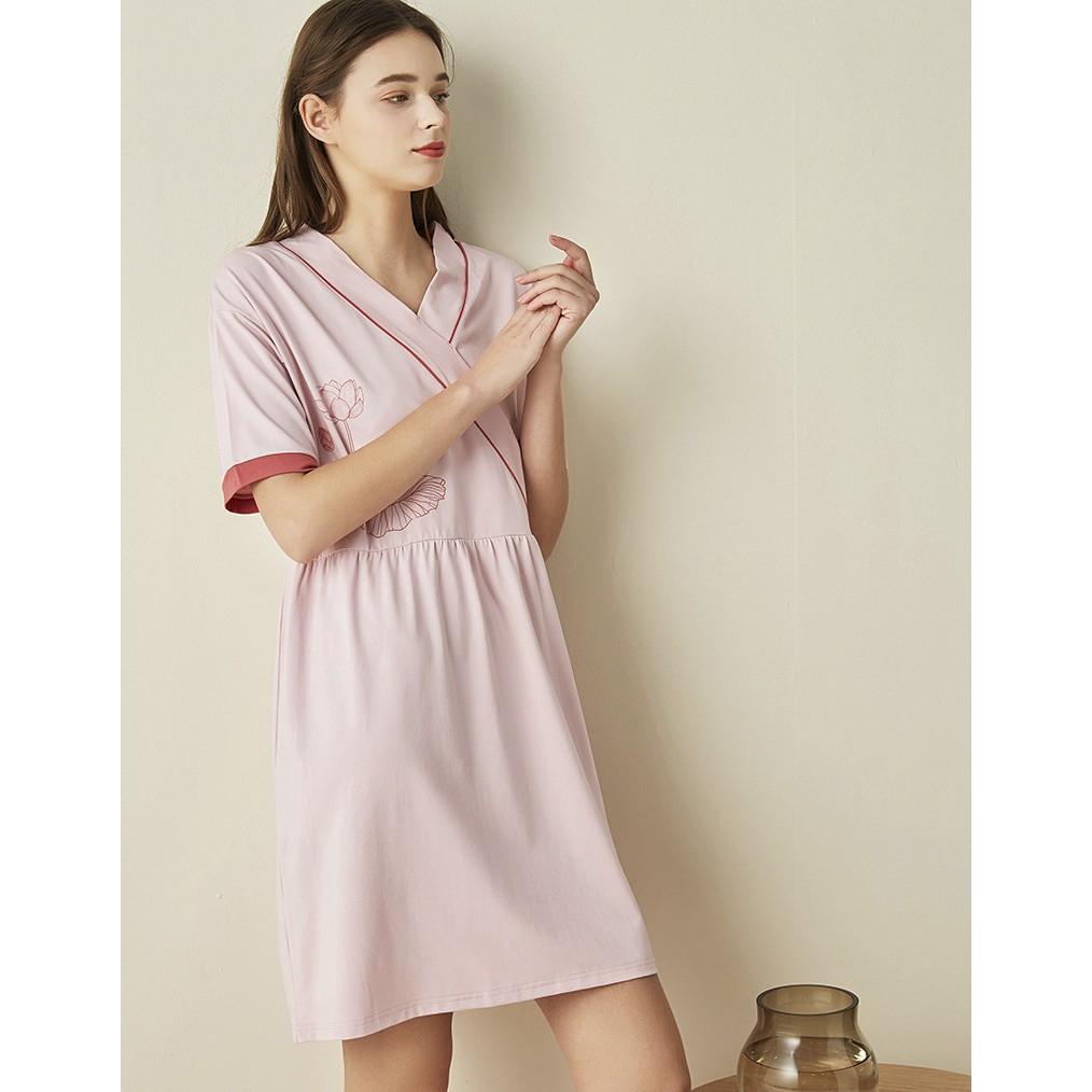 Đầm bầu dáng rộng hoa sen bamboo cotton dệt kim cao cấp Snugg