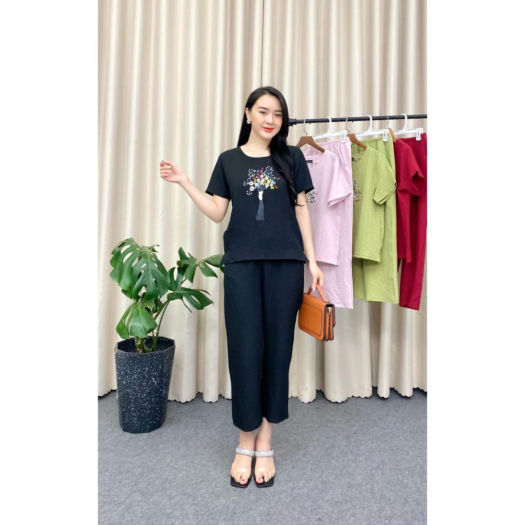 Set đồ bộ trung niên áo tay ngắn và quần lửng vải đũi linen cao cấp - HMN Fashion