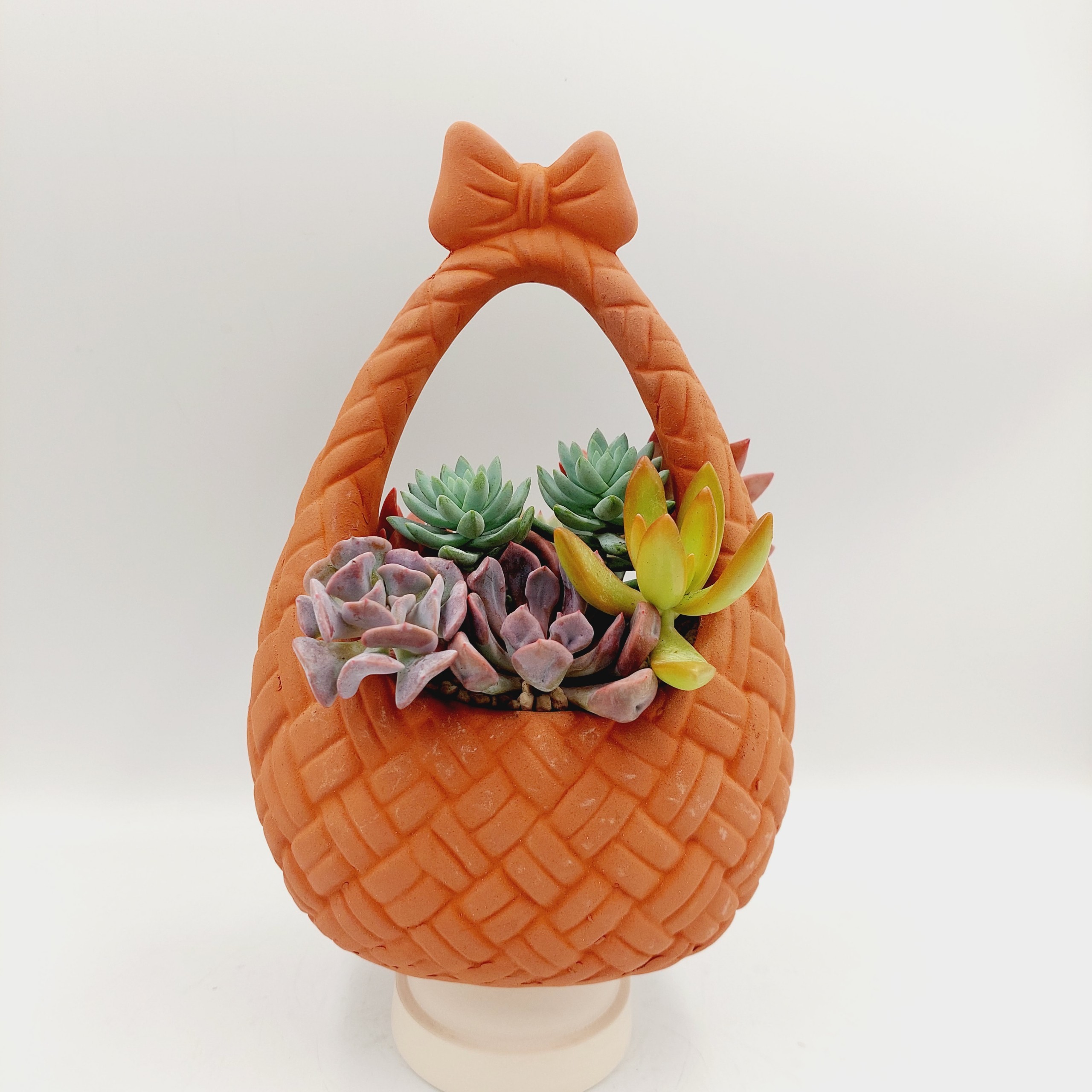 Chậu đất nung, chậu sen đá -Giỏ nơ, miệng chậu , chiều cao 20cm