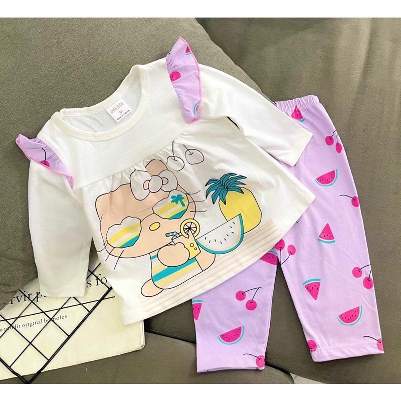 Bộ dài bé gái thun cotton borip chính phẩm dáng babydoll