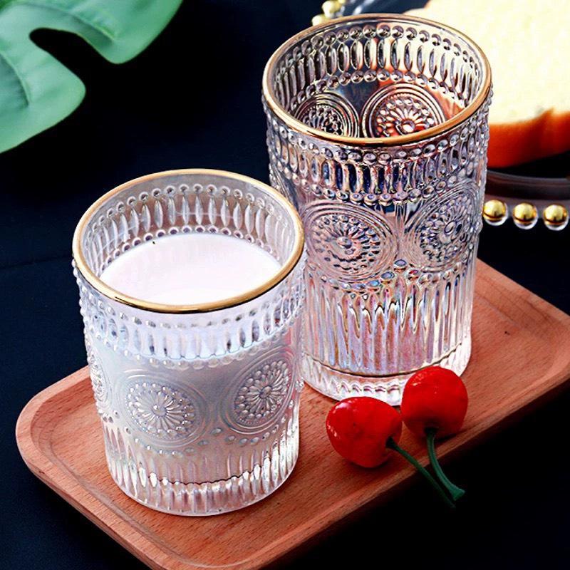 Bộ 6 cốc thủy tinh chịu nhiệt, họa tiết nổi, viền vàng cao cấp - Gia Dụng Đức Minh