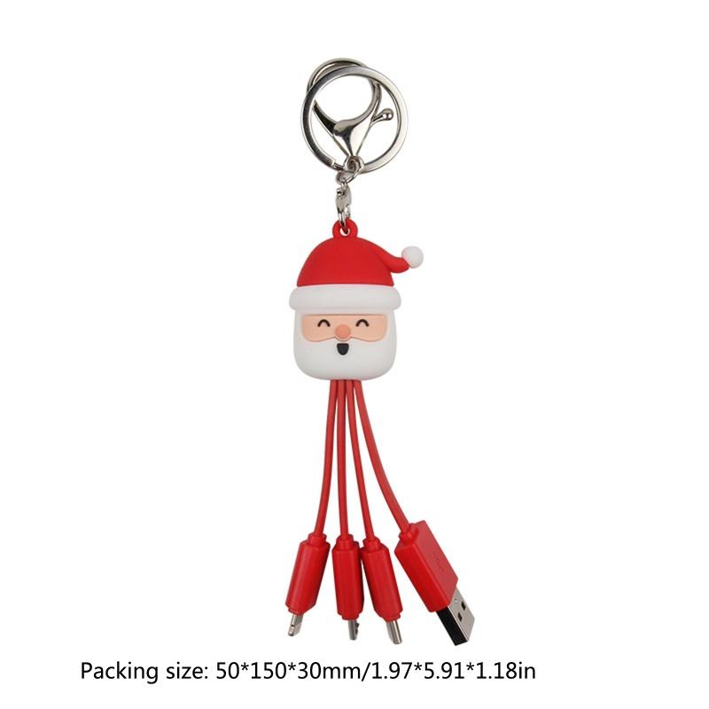 HSV 3 in 1 Creative Cartoon Charging Cable Multifunctional Fast Charging Cable with Type C/Micro USB Port Adapter Christmas Keychain