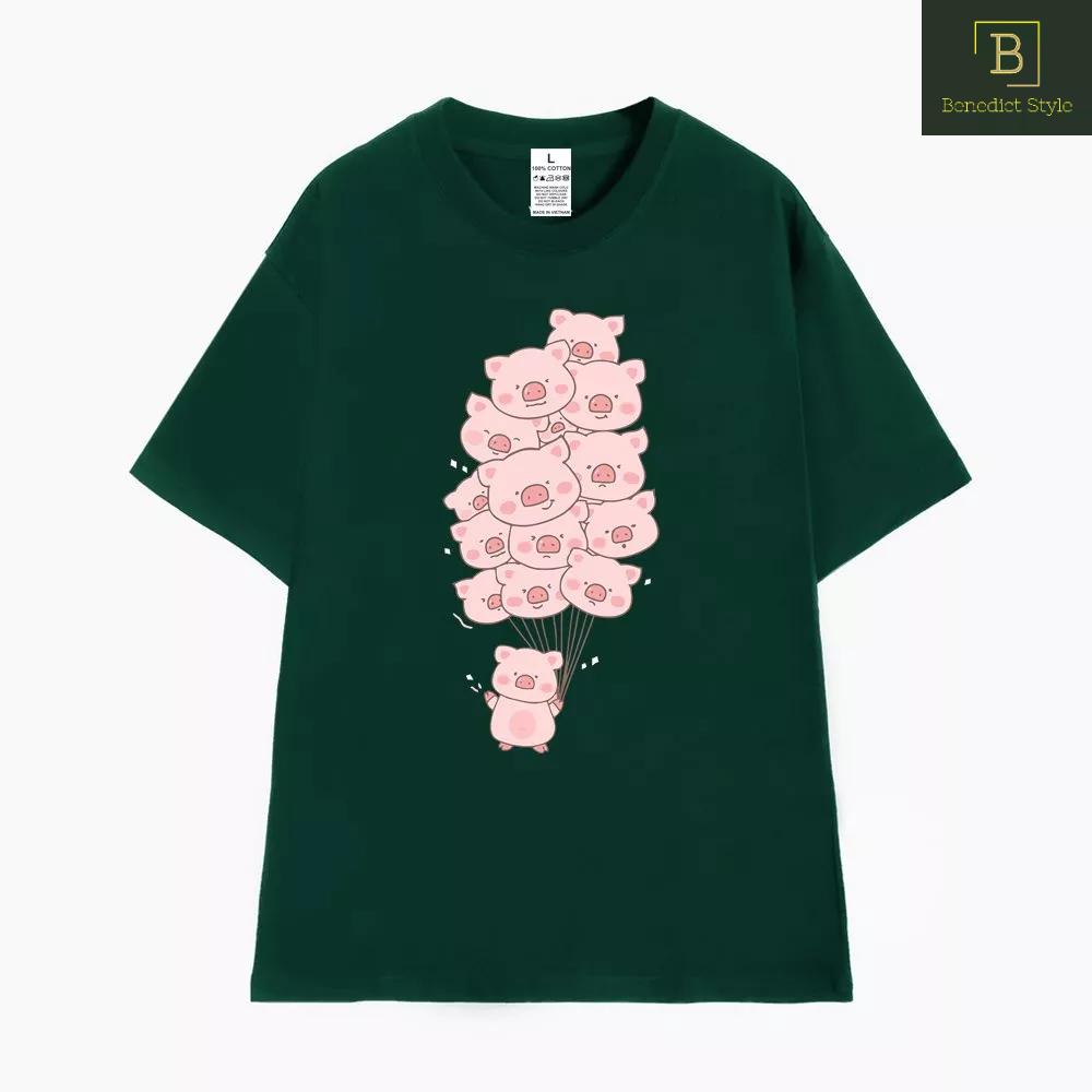 Áo thun tay lỡ unixsex phom rộng in hình Heo Dâu cao cấp