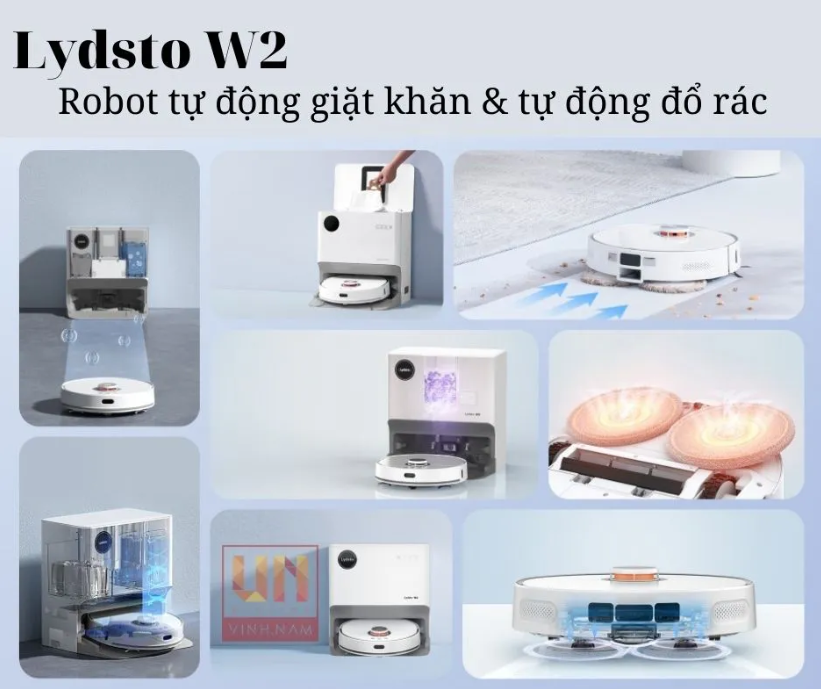 Robot Hút Bụi Lau Nhà Thông Minh Xiaomi Lydsto W2/ Lydsto W2 Lite Tự Động Đổ Rác Giặt Sấy Công Nghệ Sấy Khô Giẻ Nhiệt Độ Cao 60 Độ C Diệt Khuẩn Ozone Và Ion Bạc 99.9% Diện Tích Hoạt Động 200 m2 Công Suất 50 W - Hàng Chính Hãng