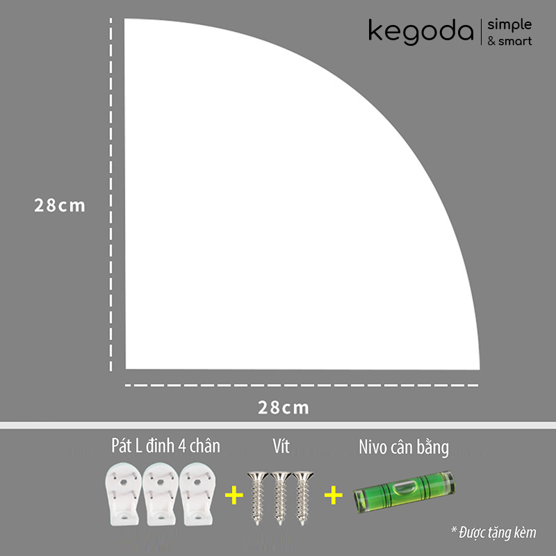 Kệ Gỗ Góc Tam Giác Gắn Tường, Kệ Hình Quạt 28cm Mini Nhỏ Xinh Không Cần Khoan KEGODA KGD41