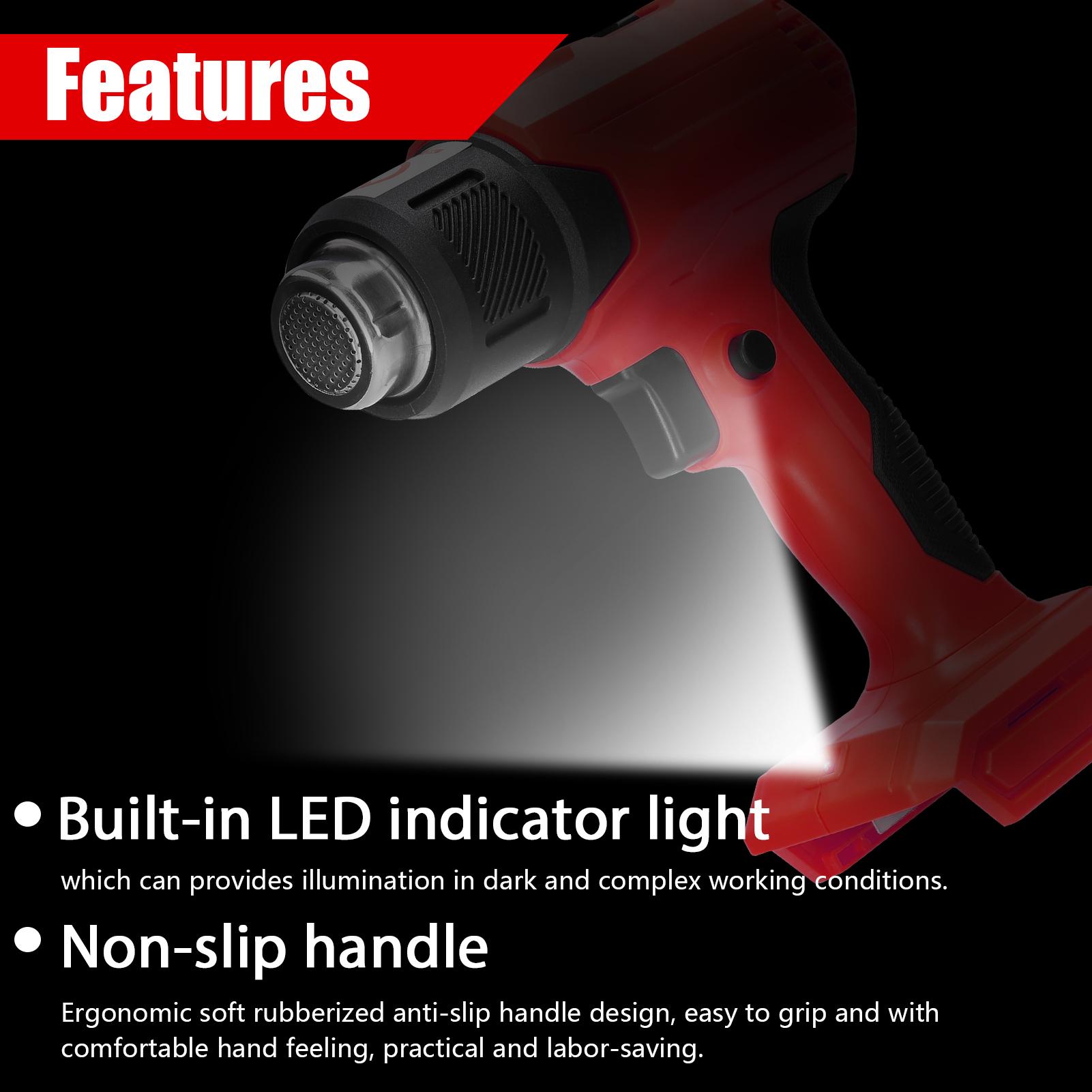 Cordless Handheld Hot Air Machine Lithium Rechargeable Heating Equipment Temperatures Adjustable Power Tool with 4 Nozzles Compatible with Makita 18V Lithium Battery