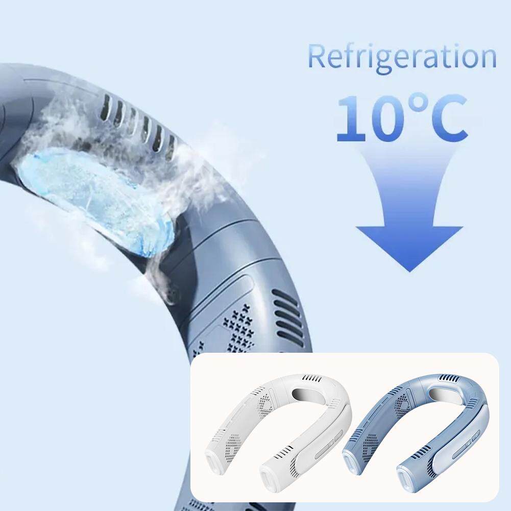 Quạt đeo cổ turbin quạt sò mát lạnh, hạ nhiệt cơ thể cho mùa hè 2023 New Semiconductor Refrigeration Neck Fan 4000mah