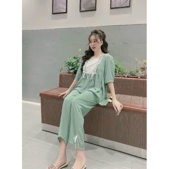 Bộ dài lụa cổ vuông ren mới VM
