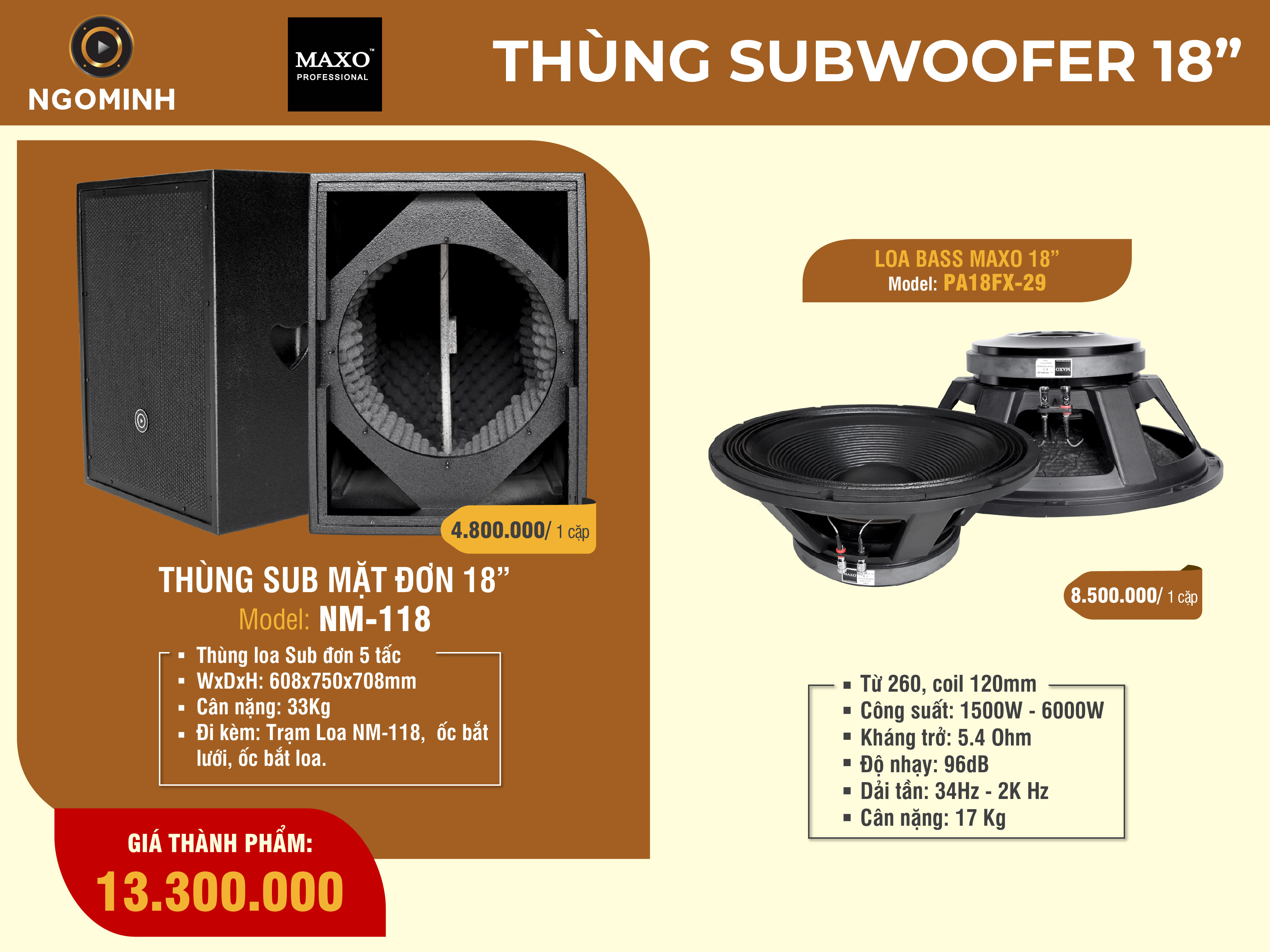 Loa Sub Mặt Đơn NM-118, PA18FX-29