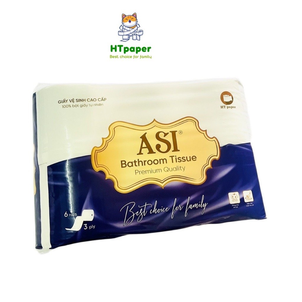 Lốc 6 cuộn giấy vệ sinh lụa không lõi ASI cao cấp, mềm mịn - HTpaper