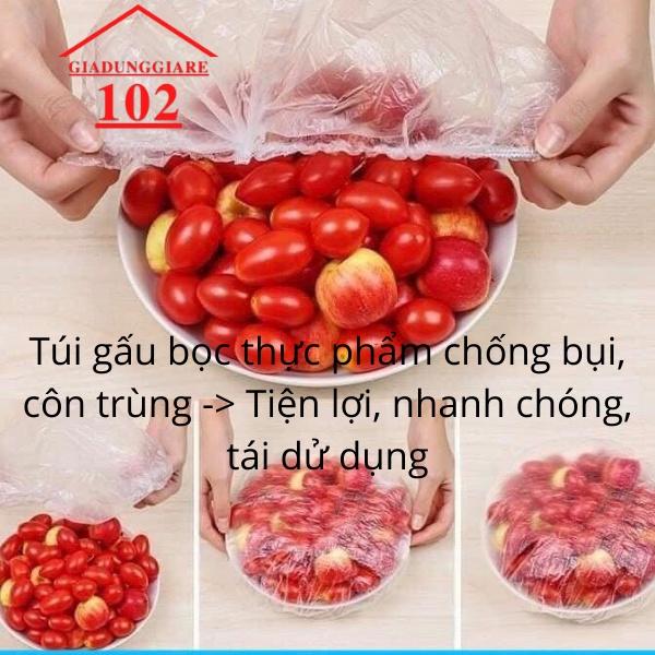 Gói 100c Màng Bọc Thực Phẩm Có Chun Co Dãn Tái Sử Dụng Kèm Túi Gấu