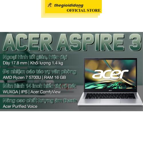 Laptop Acer Aspire 3 A314 42P R3B3 R7 5700U/16GB/512GB/Win11 (NX.KSFSV.001) - Hàng Chính Hãng