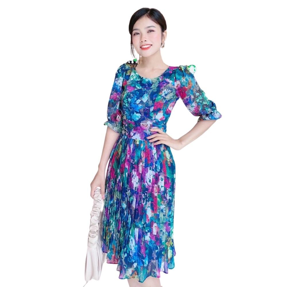 ĐẦM VÁY NỮ HOA PHỐI TRẺ TRUNG DẬP LY - MH0032