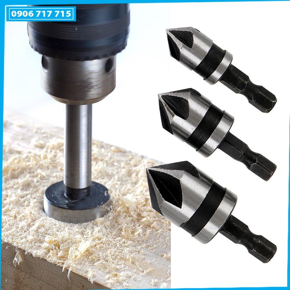 Bộ 3 mũi khoan vát mép góc bằng thép carbon 90 độ chuôi lục giác 5 khóe