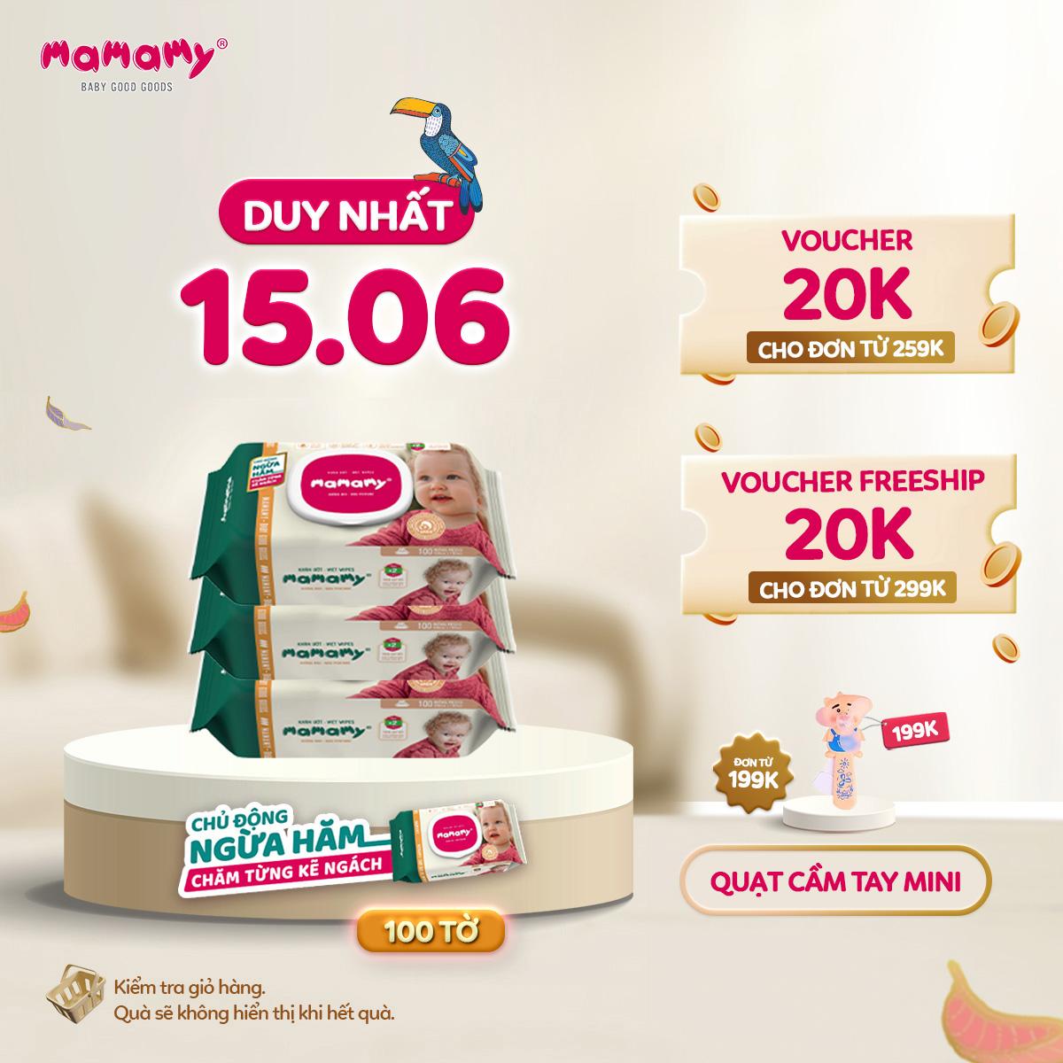 Combo 3 gói khăn ướt ngừa hăm, rôm sảy Mamamy 100 tờ/ gói, có nắp, kháng khuẩn, an toàn cho trẻ sơ sinh