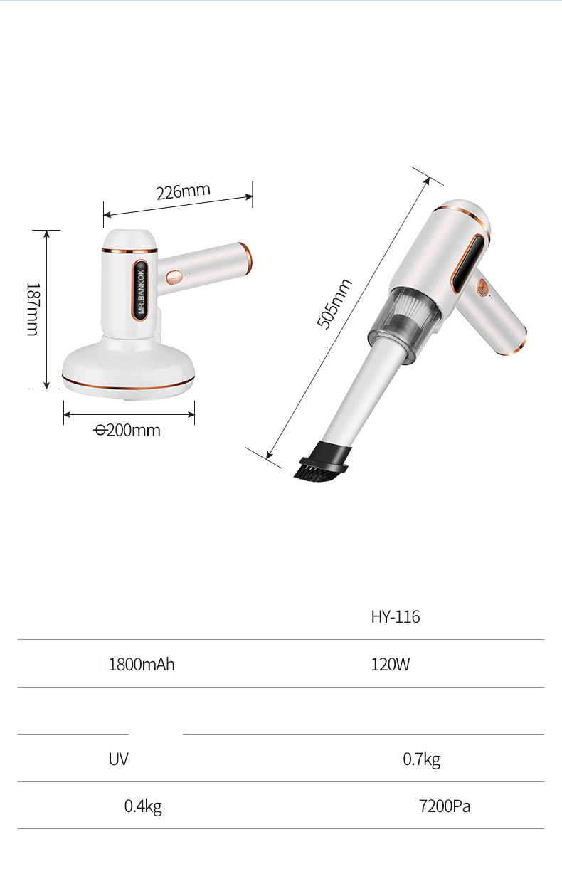 Máy Hút Bụi Cầm Tay Tia UV Cực Tím Cao Cấp - Máy Hút Bụi Giường - Làm Sạch Ô tô, Nhà Cửa Mini - Không Dây, Hút Khỏe 120W, Tặng 2 PK - Hàng Chính Hãng