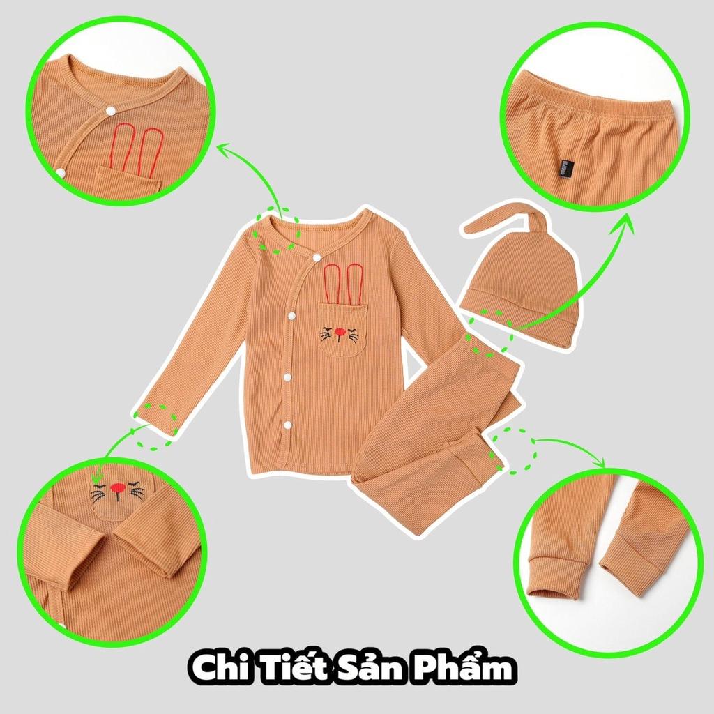 Bộ dài tay Minky Mom thun gân nút cài lệch cho bé trai, bé gái size 3-15kg