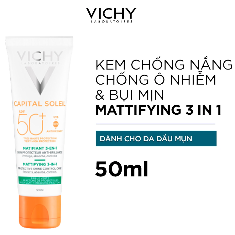 Kem Chống Nắng Chống Ô Nhiễm Và Bụi Mịn Hằng Ngày SPF 50+, Chống Tia UVA + UVB Capital Soleil Mattifying 3 In 1