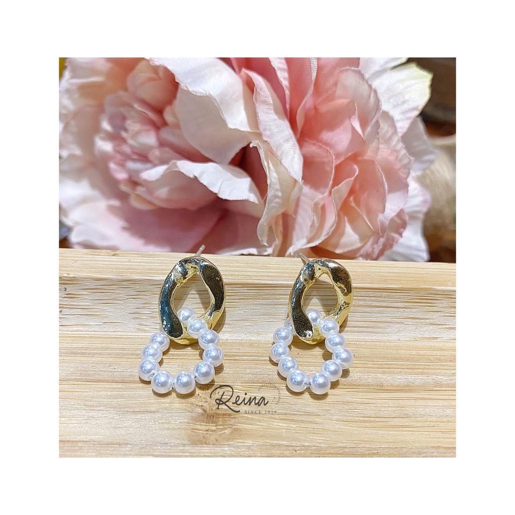 Khuyên tai nữ phong cách Retro kiểu dáng double bạc S925 Reina đính hạt trai cao cấp