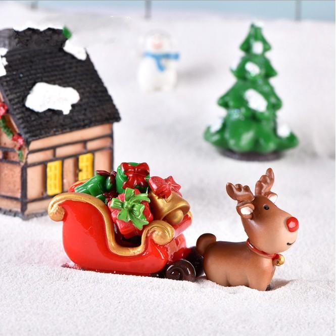 Mô hình tuần lộc, xe kéo của ông già Noel trang trí tiểu cảnh, móc chìa khóa, DIY