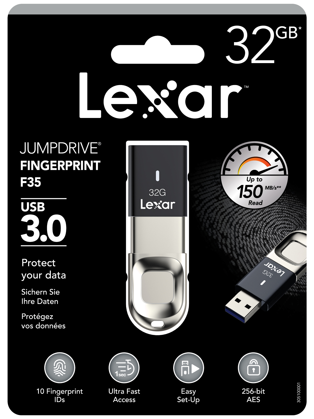 USB Lexar F35 JumpDrive Fingerprint 32GB - USB 3.0 - Hàng Chính Hãng