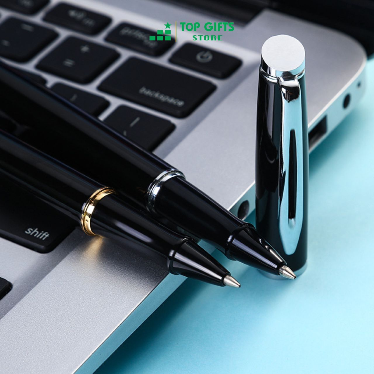 Bút kim loại nắp khắc tên PG026 - ngòi 0.5mm Penmall mực xanh + Hộp bút