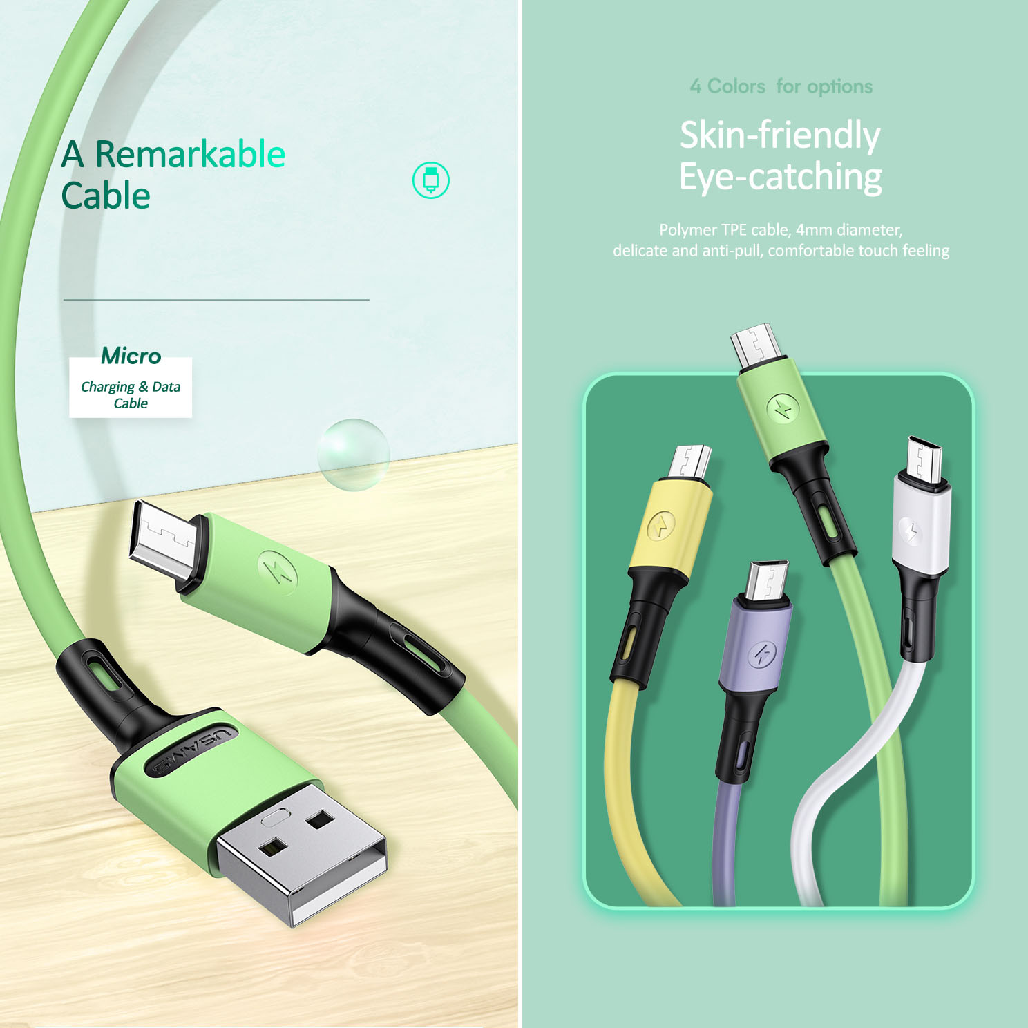 Cáp sạc Micro Usams U52 US-SJ436 (Sạc &amp; Data Cable) - Hàng chính hãng