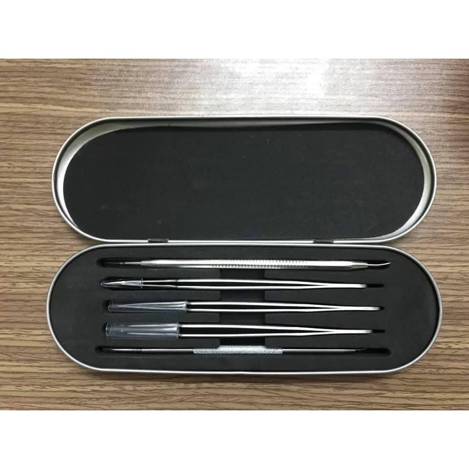 Bộ lấy mụn 5 chi tiết chuyên dụng, 3 nhíp gắp và 2 que nặn