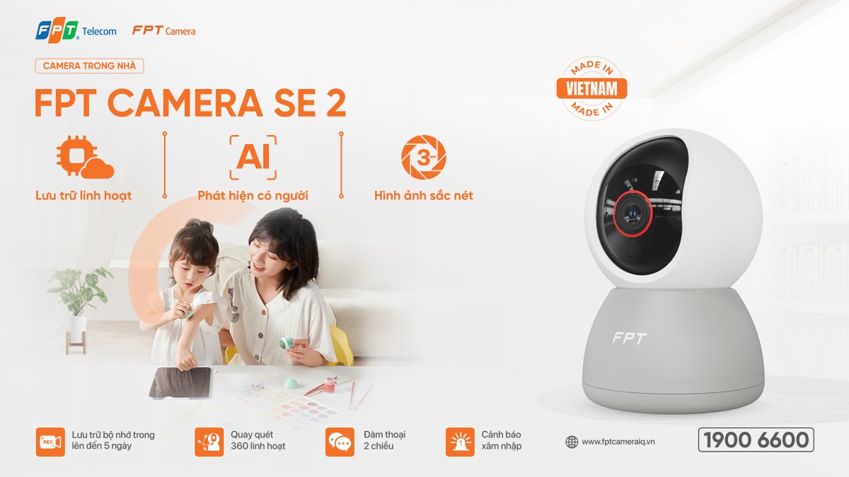 Camera Kết Nối Wifi FPT SE 2 Bộ Nhớ Trong 32GB (Hàng Chính Hãng)