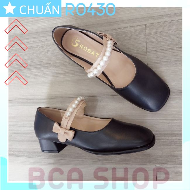 Giày cao gót nữ màu đen 4p RO430 ROSATA tại BCASHOP kiểu dáng công chúa với quai ngang đính ngọc tr.ai và nhấn nơ