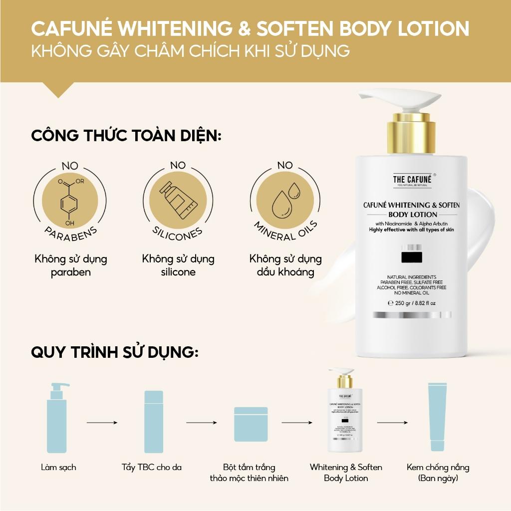 Kem Body Dưỡng Trắng Da The Cafuné Bản Nâng Cấp kết cấu dạng lotion, thẩm thấu nhanh, không nhờn rít dưỡng thể 250gram