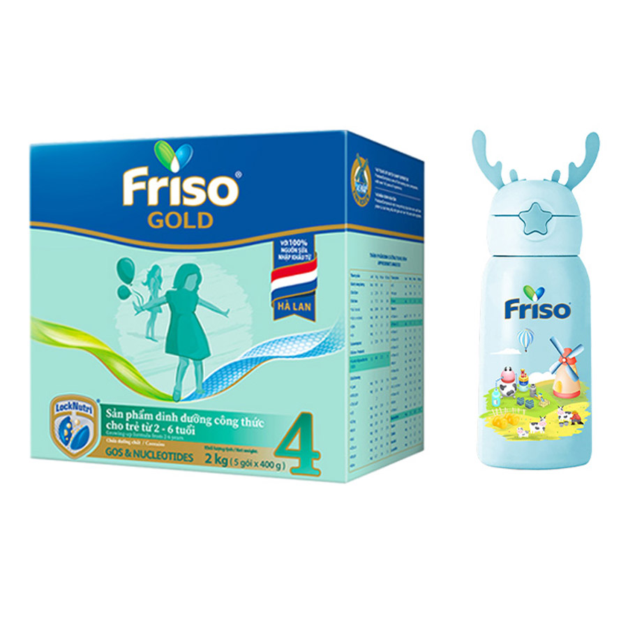 Hộp giấy 2 Kg Friso Gold 4 (2-6 tuổi) - Tặng 1 bình giữ nhiệt Friso nông trại