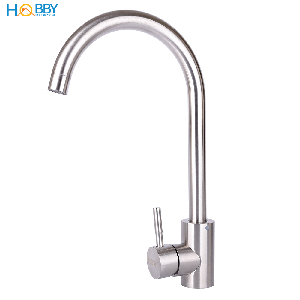 Vòi rửa chén bát nóng lạnh Inox 304 HOBBY CRC2L thân vòi 11cm - có sẵn 2 dây nóng lạnh