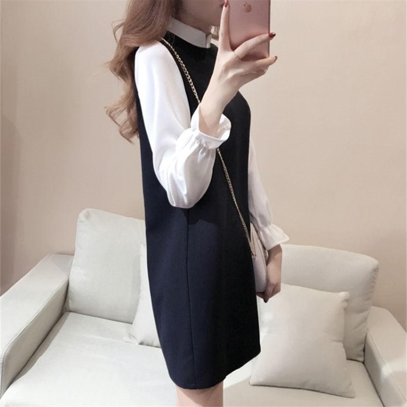 Đầm suông nữ cổ tàu tay dài phối màu trẻ trung Da48