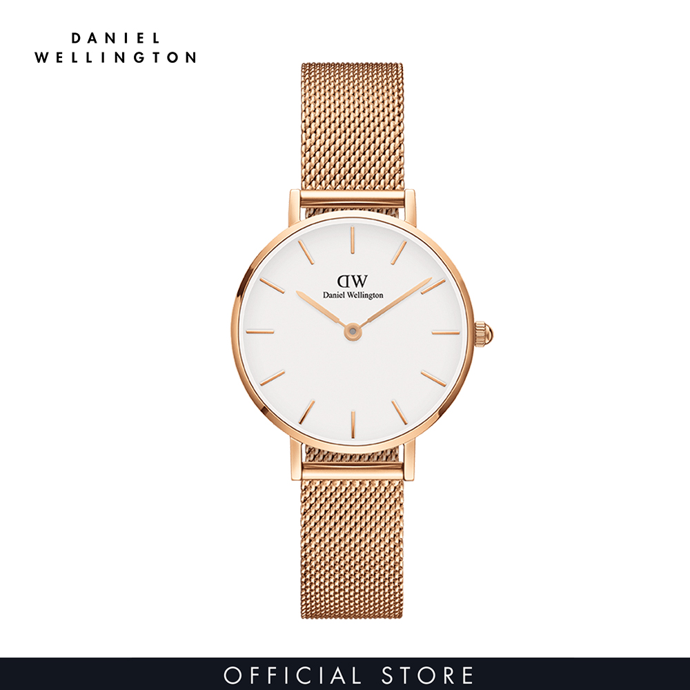 Đồng hồ Nữ Daniel Wellington dây lưới - Petite Melrose mặt trắng - vỏ