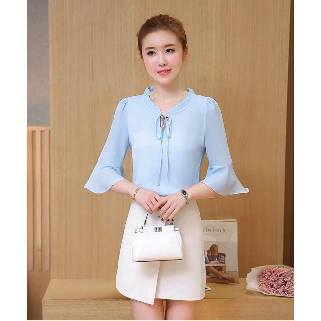 Aó thời trang chifon tay xếp cổ nhún