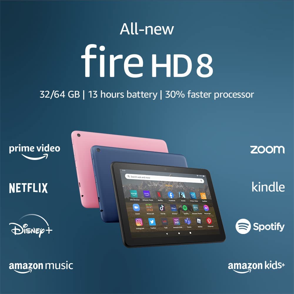 Máy tính bảng Kindle Fire HD8 2022 (Fire HD 8 12th) - Màn hình 8inch HD, RAM 2GB, CPU Hexa-core 2.0 GHz, CÀI ĐƯỢC CH PLAY- Hàng nhập khẩu