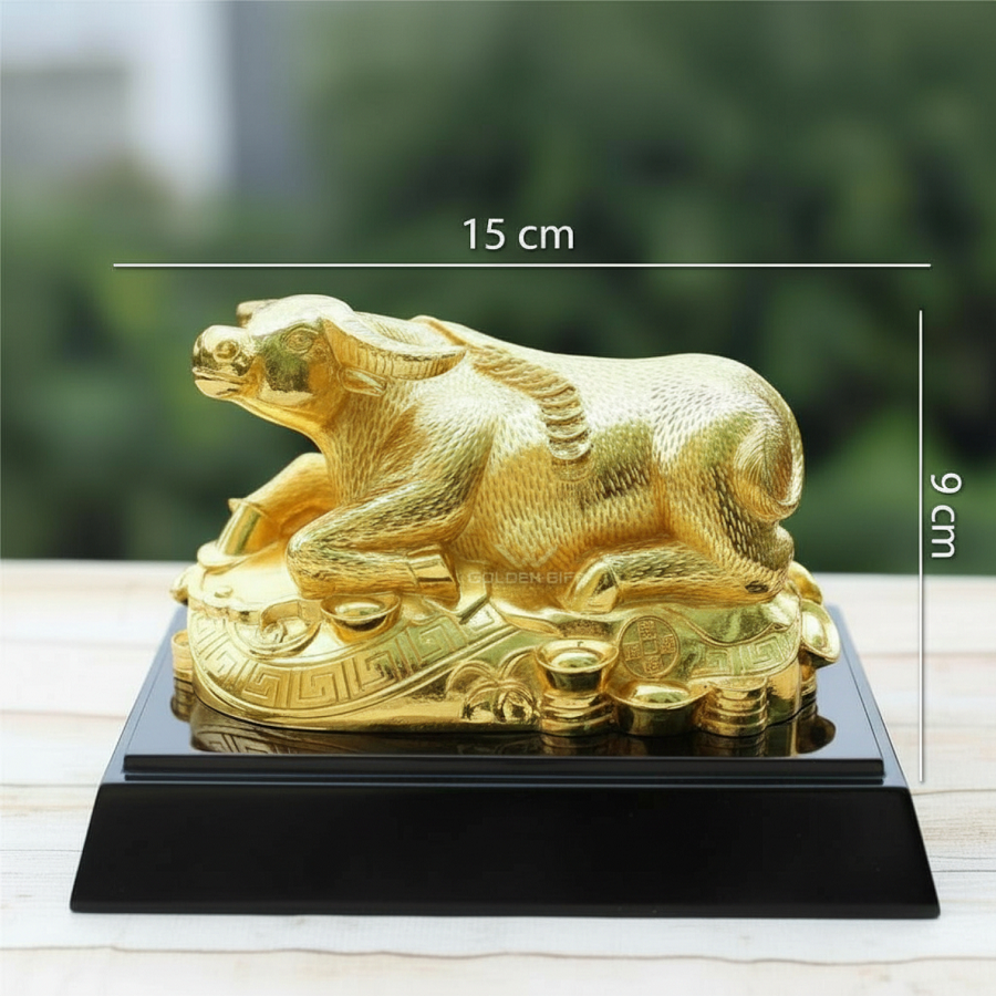 Tượng Kim Ngưu mạ vàng size nhỏ - TKNV01 - Linh vật Trâu đúc đồng mạ vàng 24K cao cấp