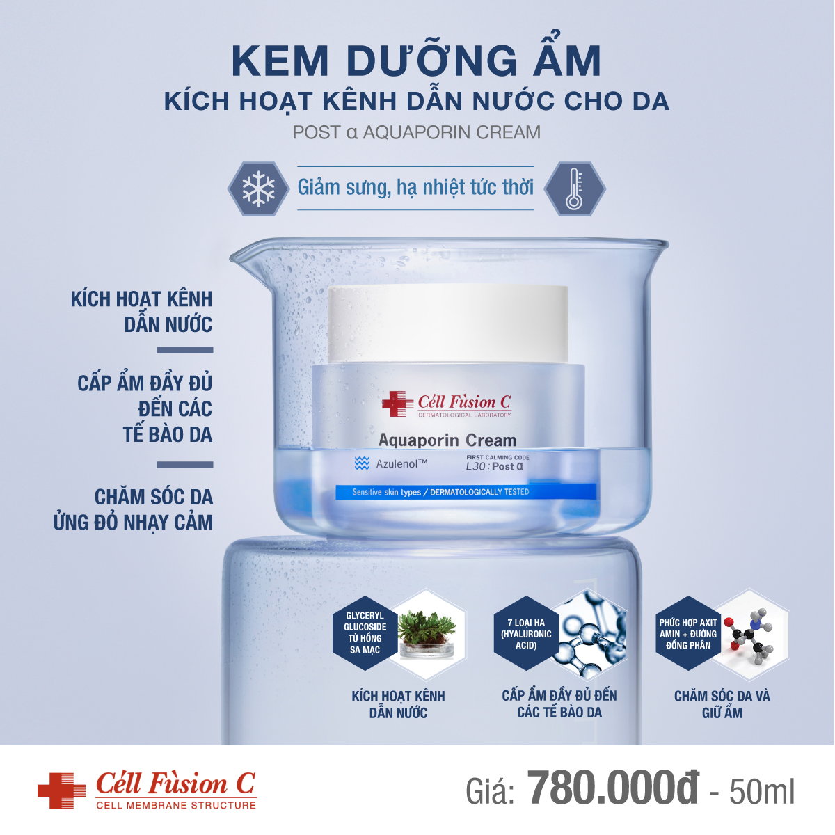 Kem Dưỡng Cấp Ẩm Và Làm Dịu Da Khẩn Cấp Cell Fusion C Aquaporin Cream (50ml)