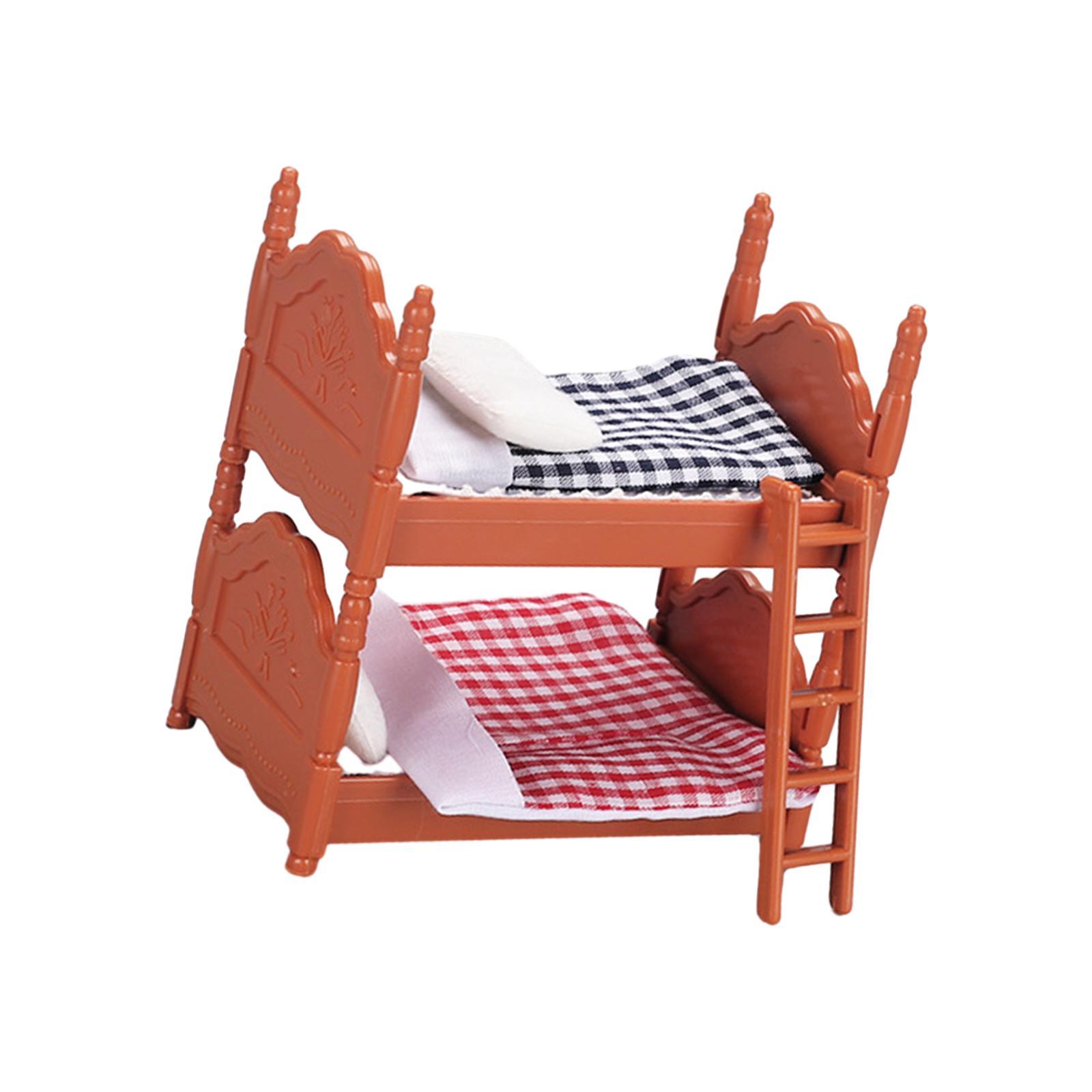 Miniature Wooden Bed Bunk Bed 1:12 DIY Scene Miniature Bed for Children Room
