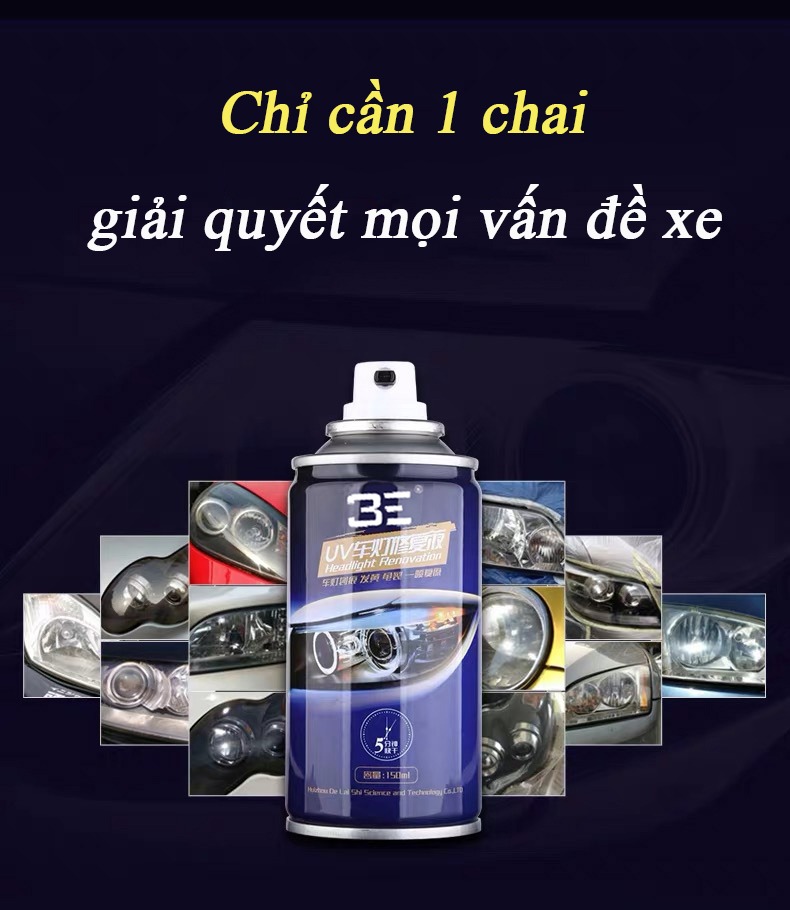 Bình Xịt Đánh Bóng Và Phục Hồi Đèn Pha Ôtô  450ml, Phục Hồi Nguyên Trạng Trong Suốt, Vệ Sinh, Dưỡng Sáng Đèn Pha oto